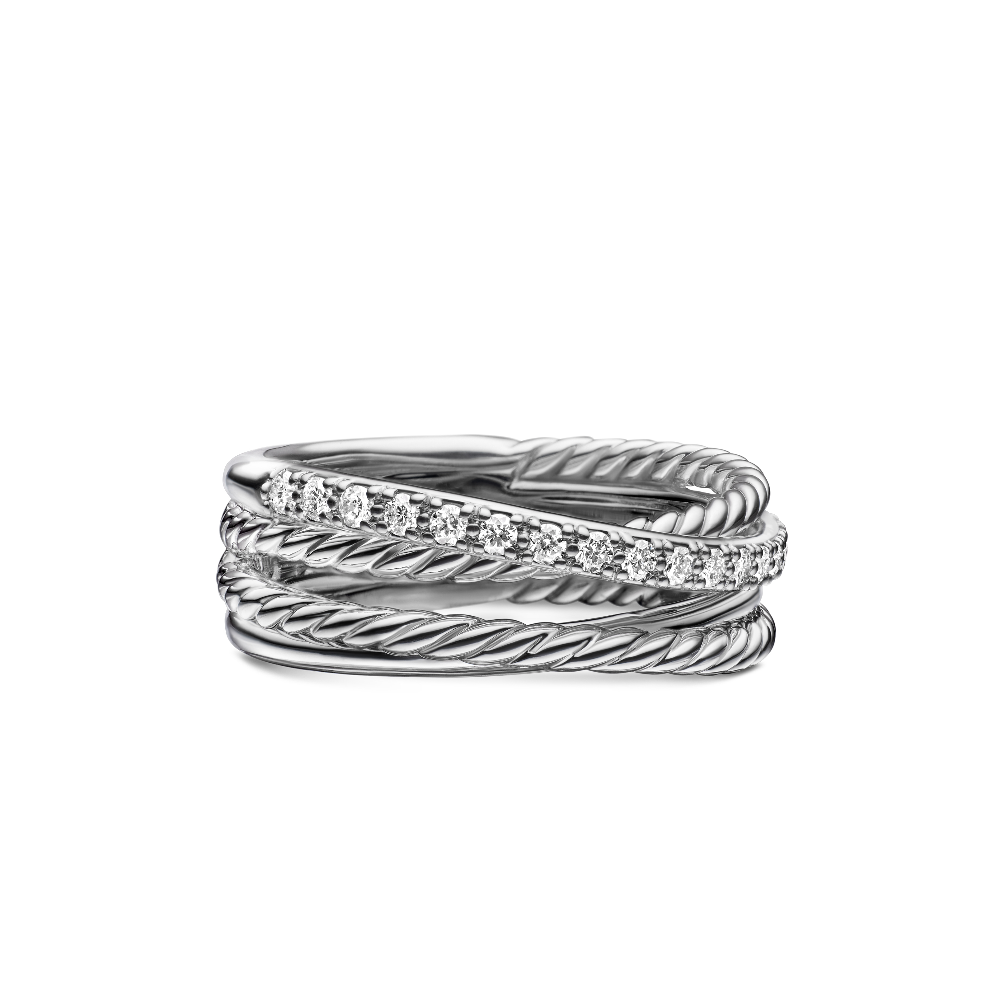 Small Crossover Ring in Sterling Silver with Diamonds Small Crossover Ring in Sterling Silver with Diamonds