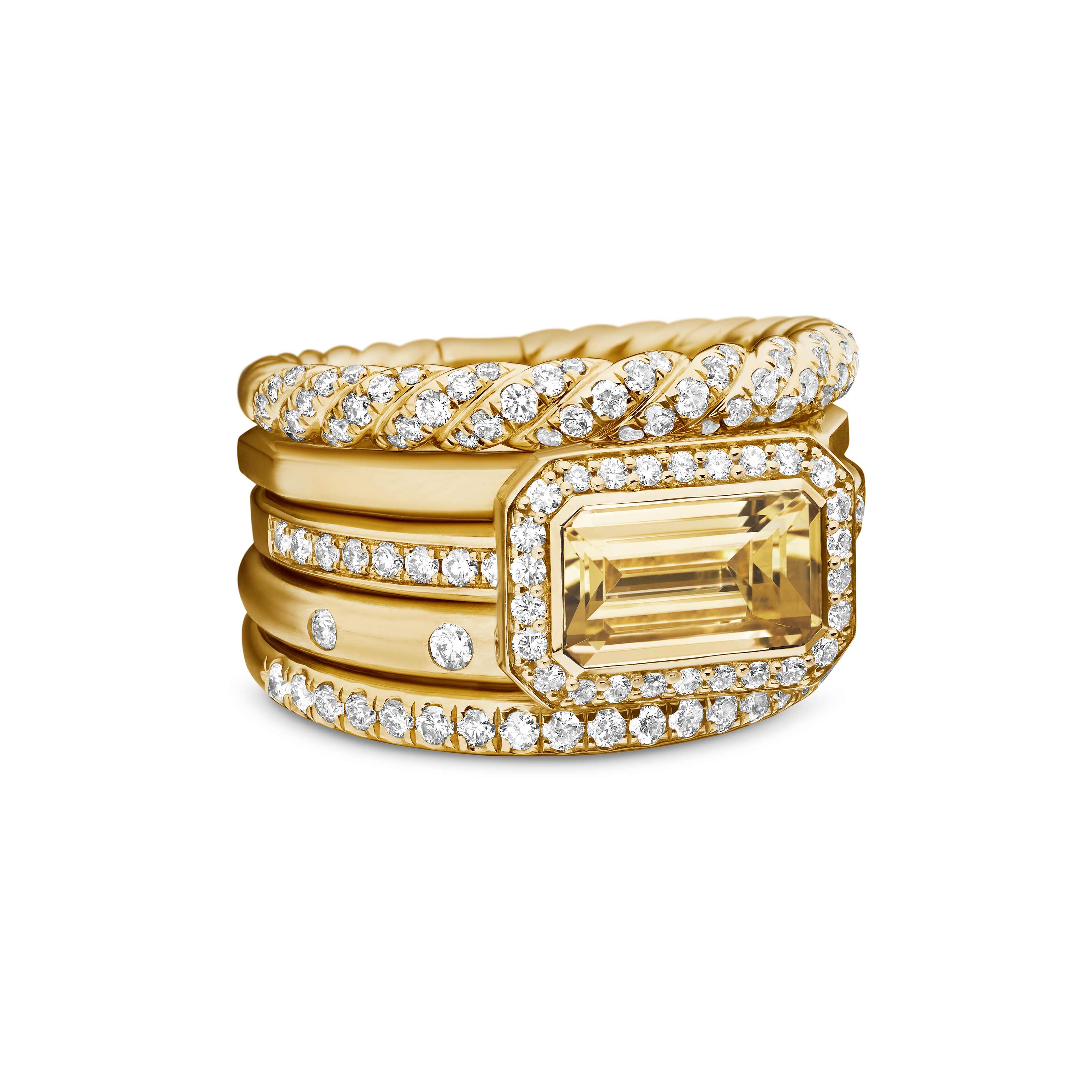 Stax Statement Ring in 18K Yellow Gold with Champagne Citrine and Diamonds, 22mm Stax Statement Ring in 18K Yellow Gold with Champagne Citrine and Diamonds, 22mm