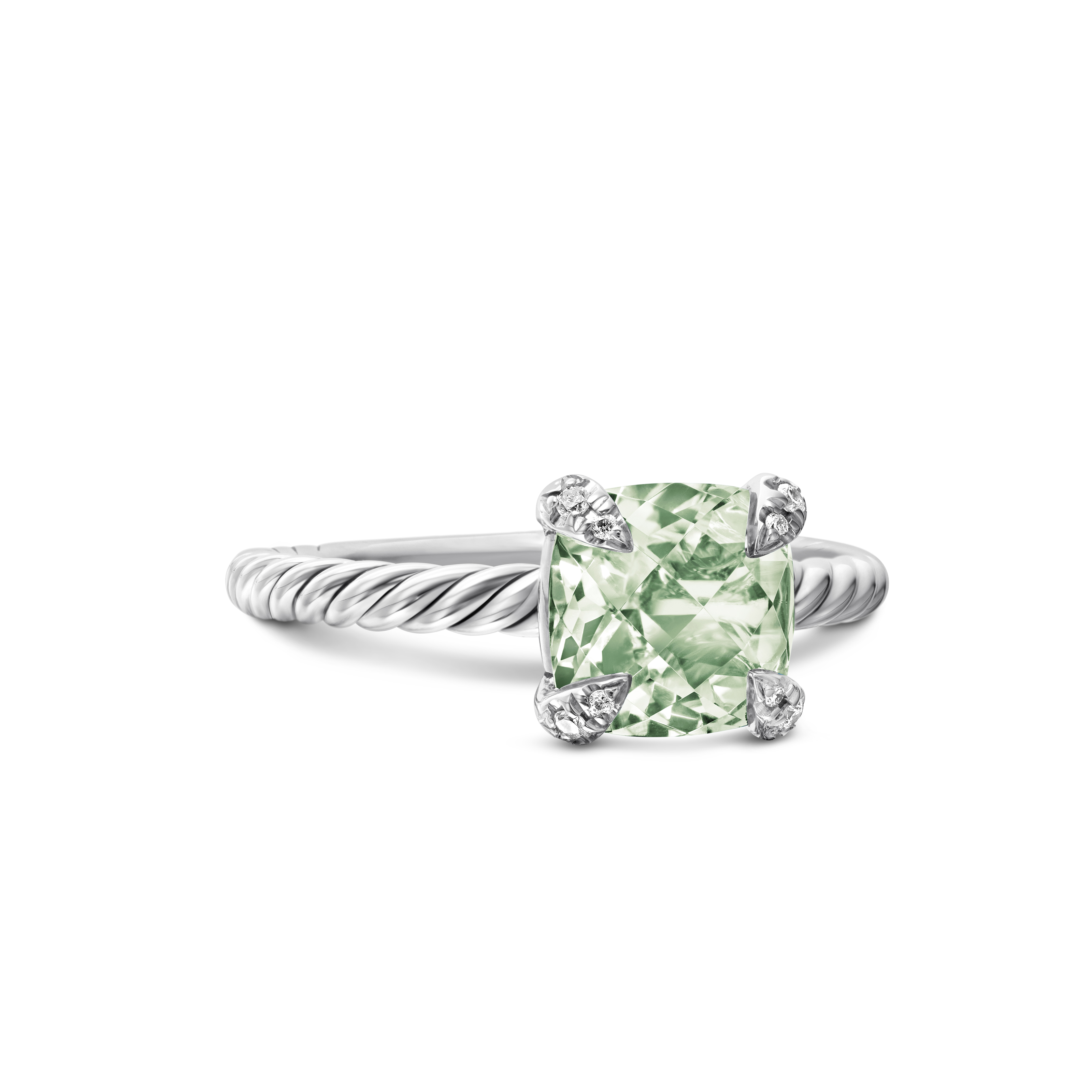 Chatelaine® Ring in Sterling Silver with Prasiolite and Diamonds, 8mm Chatelaine® Ring in Sterling Silver with Prasiolite and Diamonds, 8mm