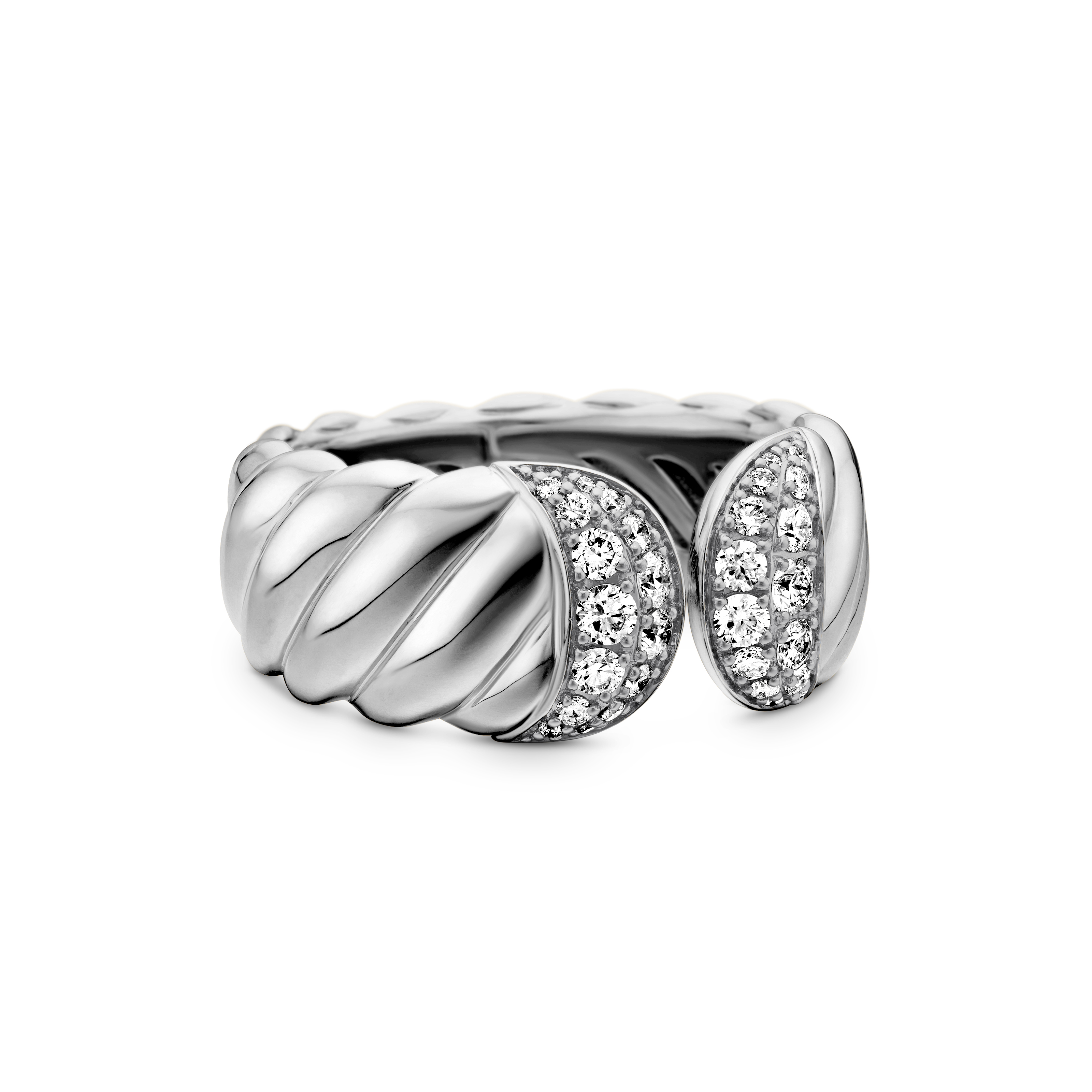 Sculpted Cable Ring in Sterling Silver with Diamonds, 10mm Sculpted Cable Ring in Sterling Silver with Diamonds, 10mm
