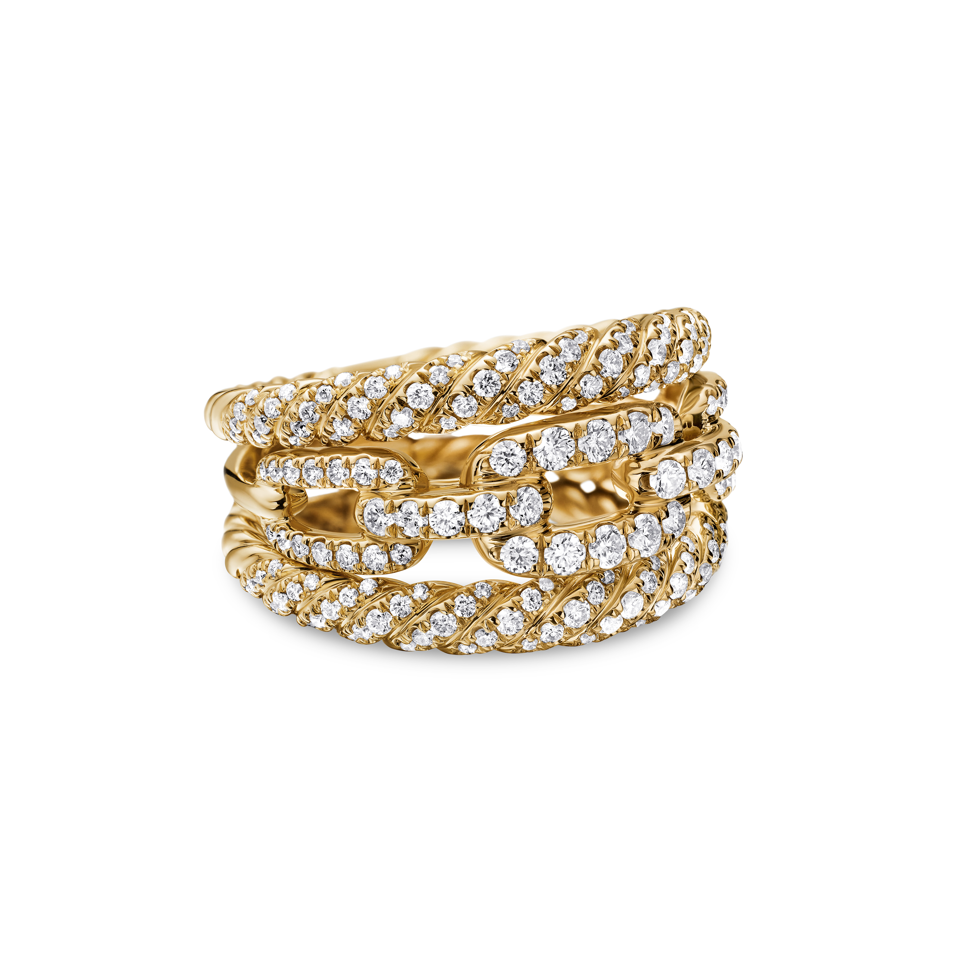 Stax Three Row Ring in 18K Yellow Gold with Diamonds, 14mm Stax Three Row Ring in 18K Yellow Gold with Diamonds, 14mm
