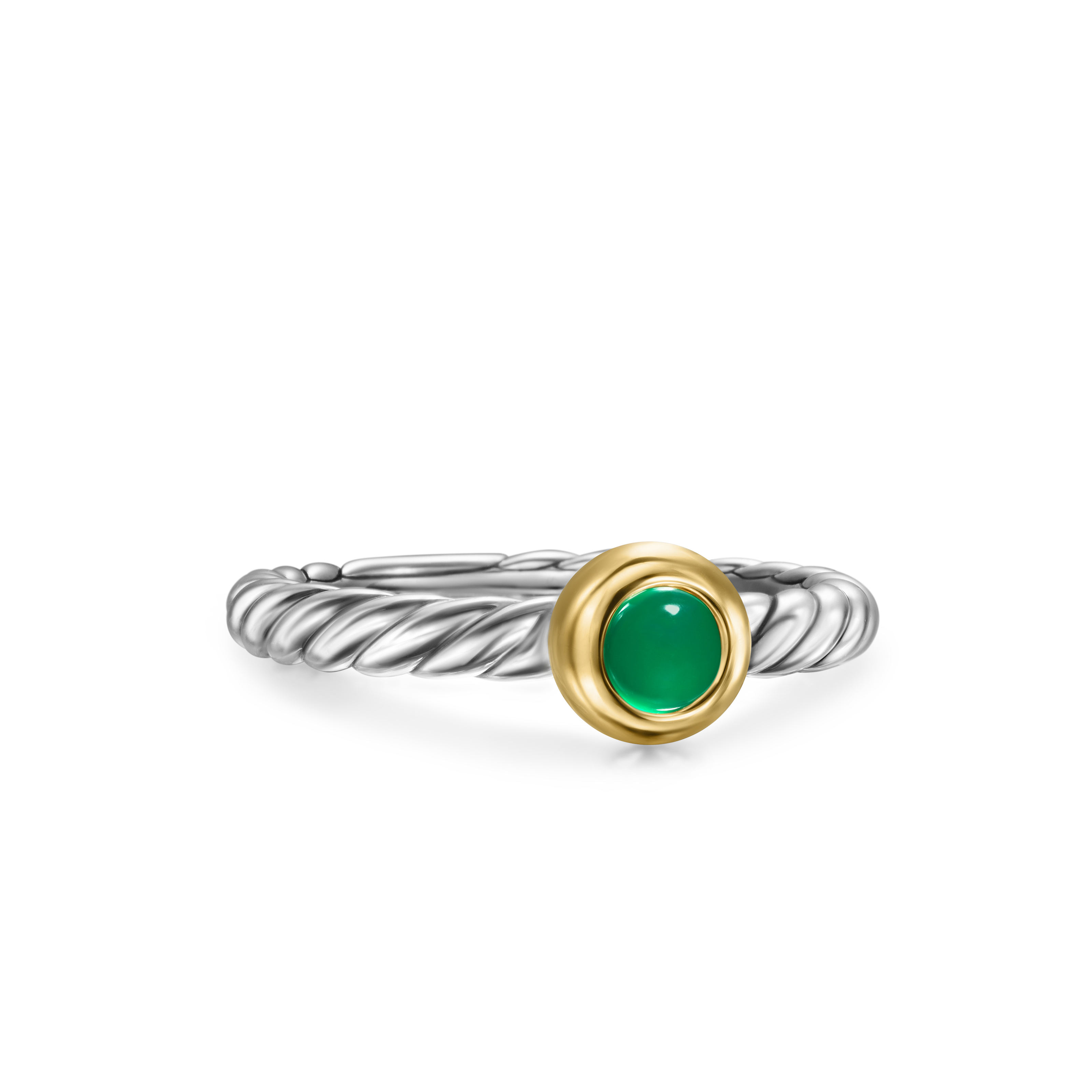 Petite Cable Ring in Sterling Silver with 14K Yellow Gold and Green Onyx, 2.8mm Petite Cable Ring in Sterling Silver with 14K Yellow Gold and Green Onyx, 2.8mm