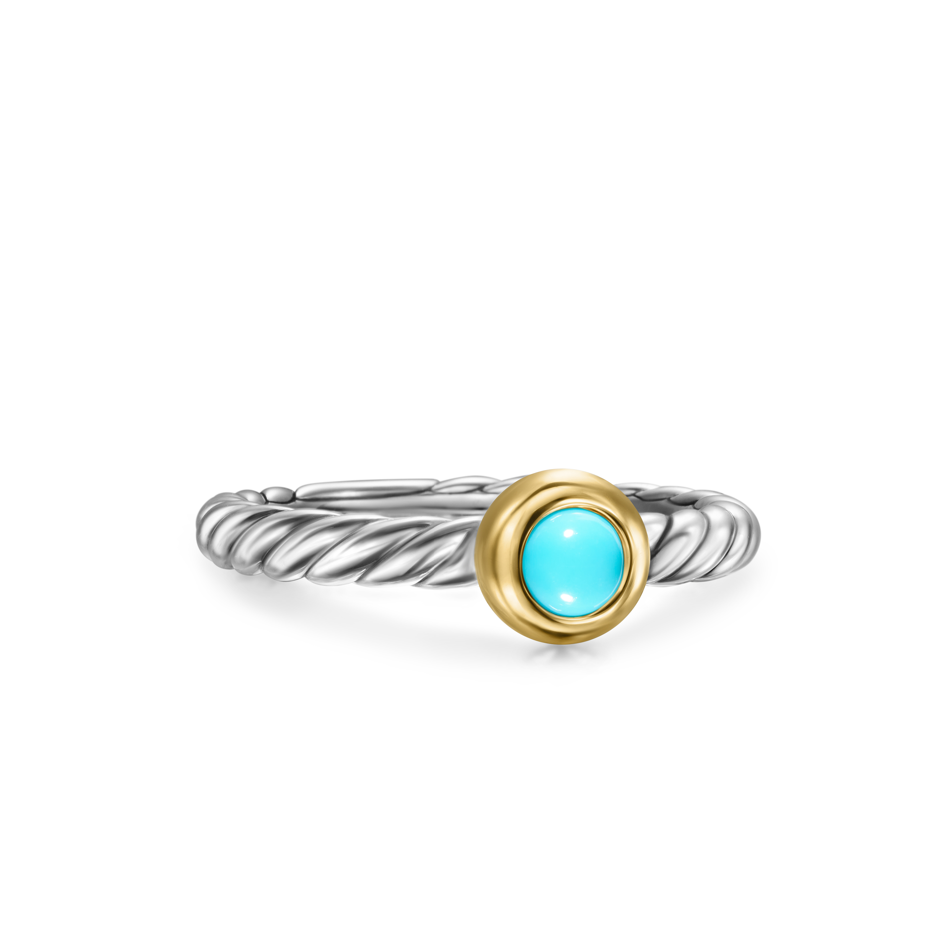 Petite Cable Ring in Sterling Silver with 14K Yellow Gold and Turquoise, 2.8mm Petite Cable Ring in Sterling Silver with 14K Yellow Gold and Turquoise, 2.8mm