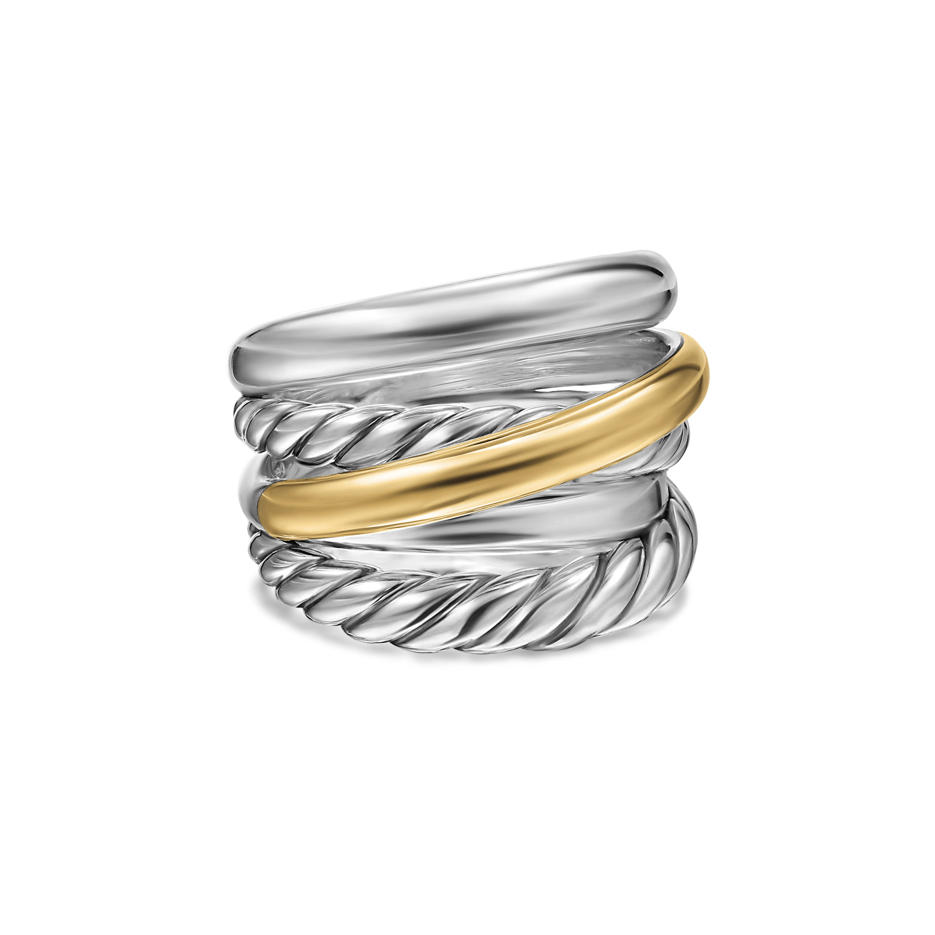 Crossover Five Row Ring in Sterling Silver with 14K Yellow Gold, 17.5mm Crossover Five Row Ring in Sterling Silver with 14K Yellow Gold, 17.5mm