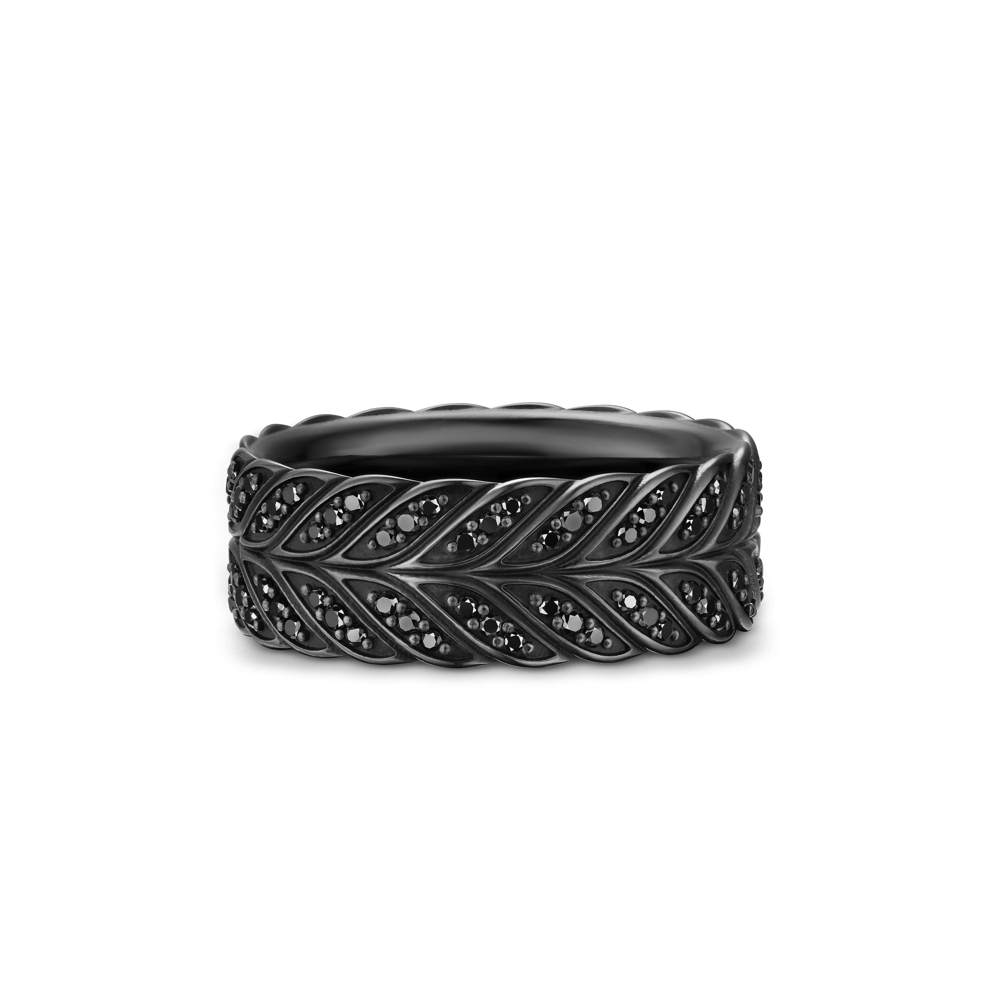 Chevron Pavé Band Ring in Black Titanium with Black Diamonds, 9mm Chevron Pavé Band Ring in Black Titanium with Black Diamonds, 9mm