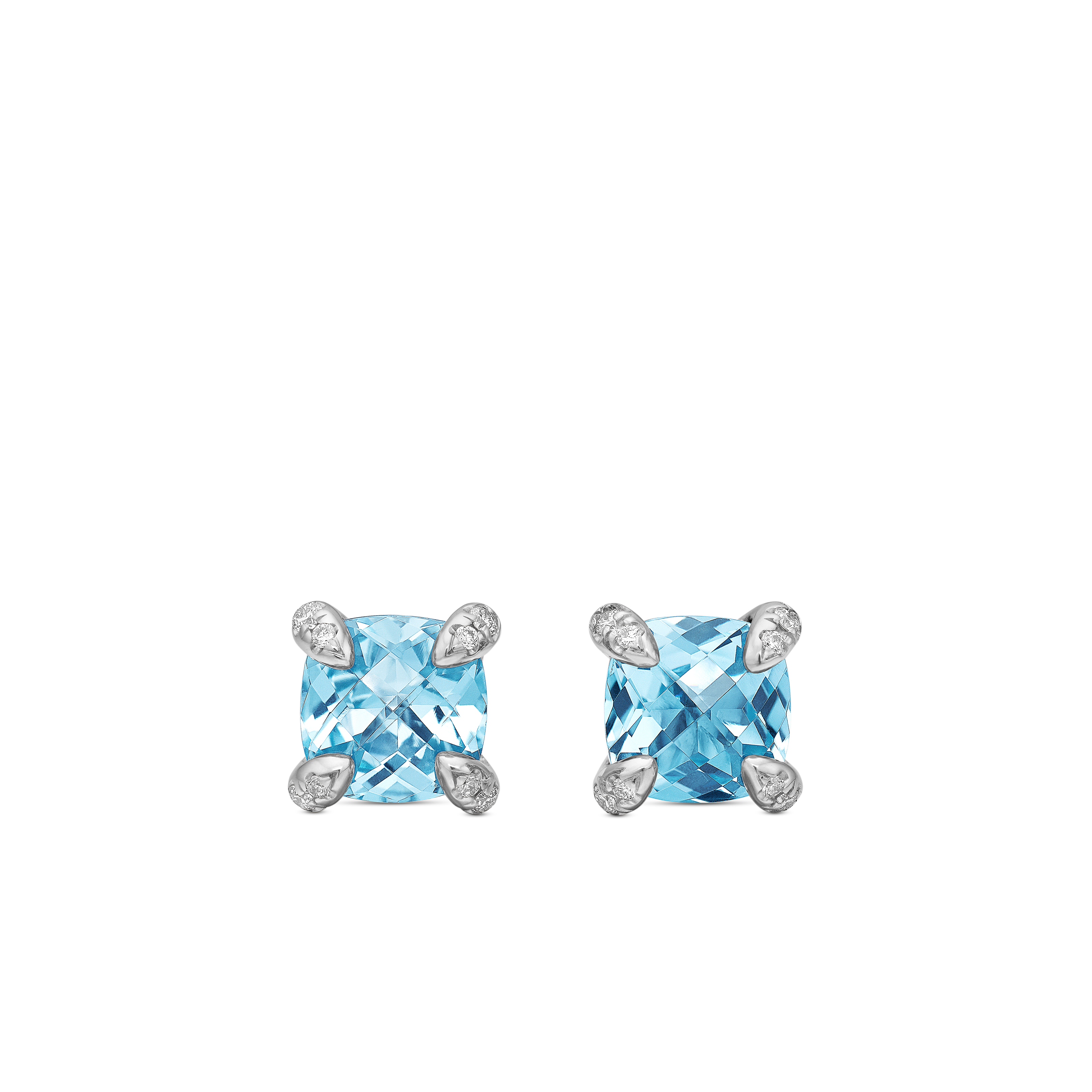 Petite Chatelaine® Stud Earrings in Sterling Silver with Blue Topaz and Diamonds, 6mm Petite Chatelaine® Stud Earrings in Sterling Silver with Blue Topaz and Diamonds, 6mm