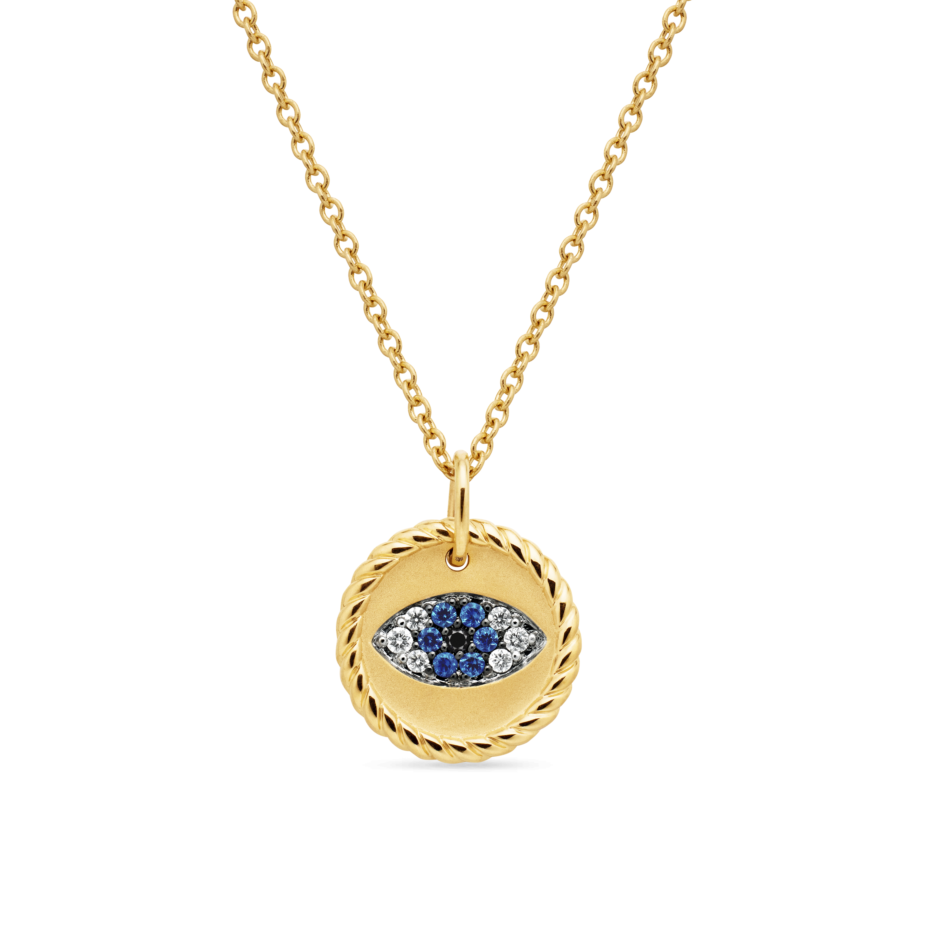 Cable Collectibles® Evil Eye Necklace in 18K Yellow Gold with Pavé Blue Sapphires and Diamonds, 11mm Cable Collectibles® Evil Eye Necklace in 18K Yellow Gold with Pavé Blue Sapphires and Diamonds, 11mm