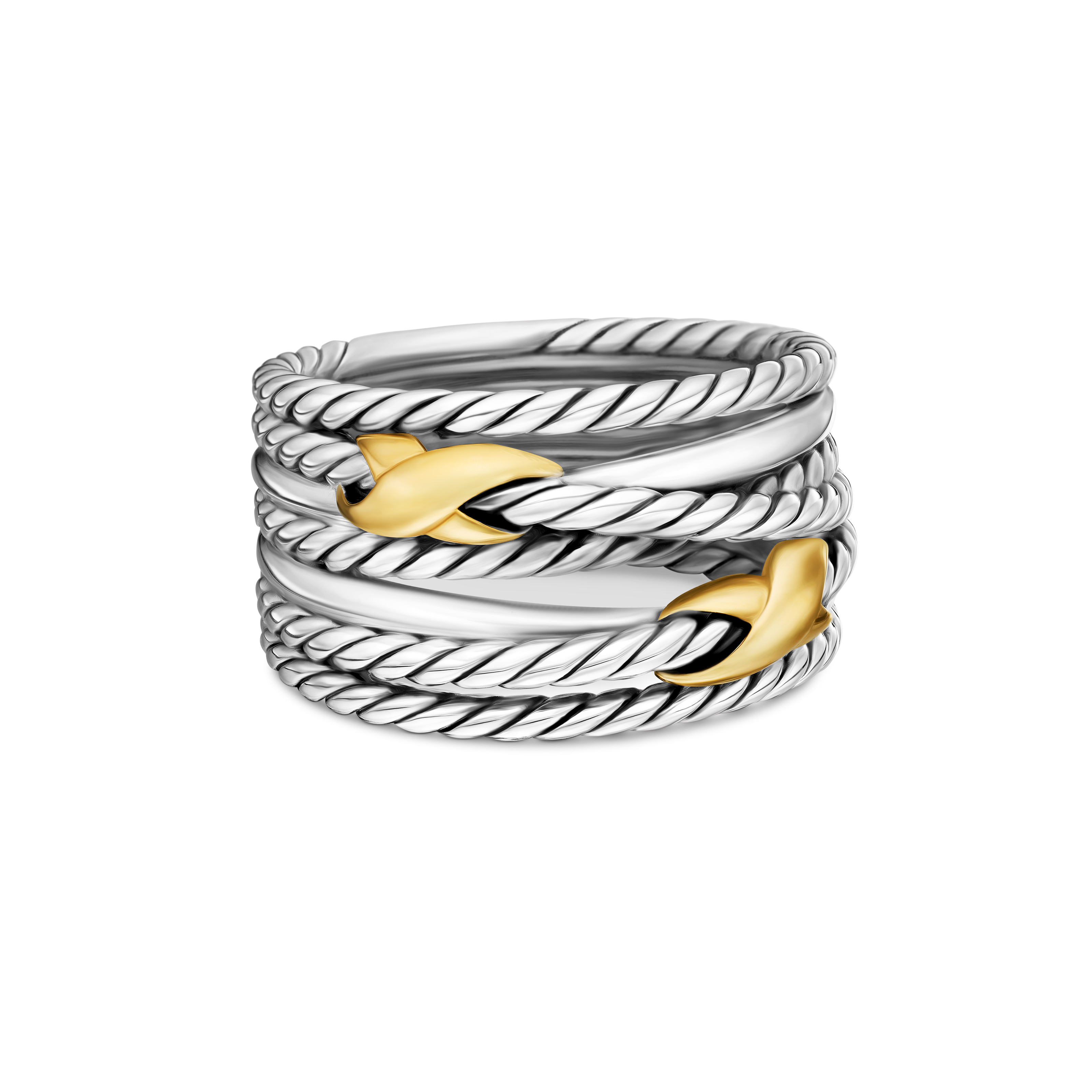 Double X Crossover Ring in Sterling Silver with 18K Yellow Gold, 13mm Double X Crossover Ring in Sterling Silver with 18K Yellow Gold, 13mm