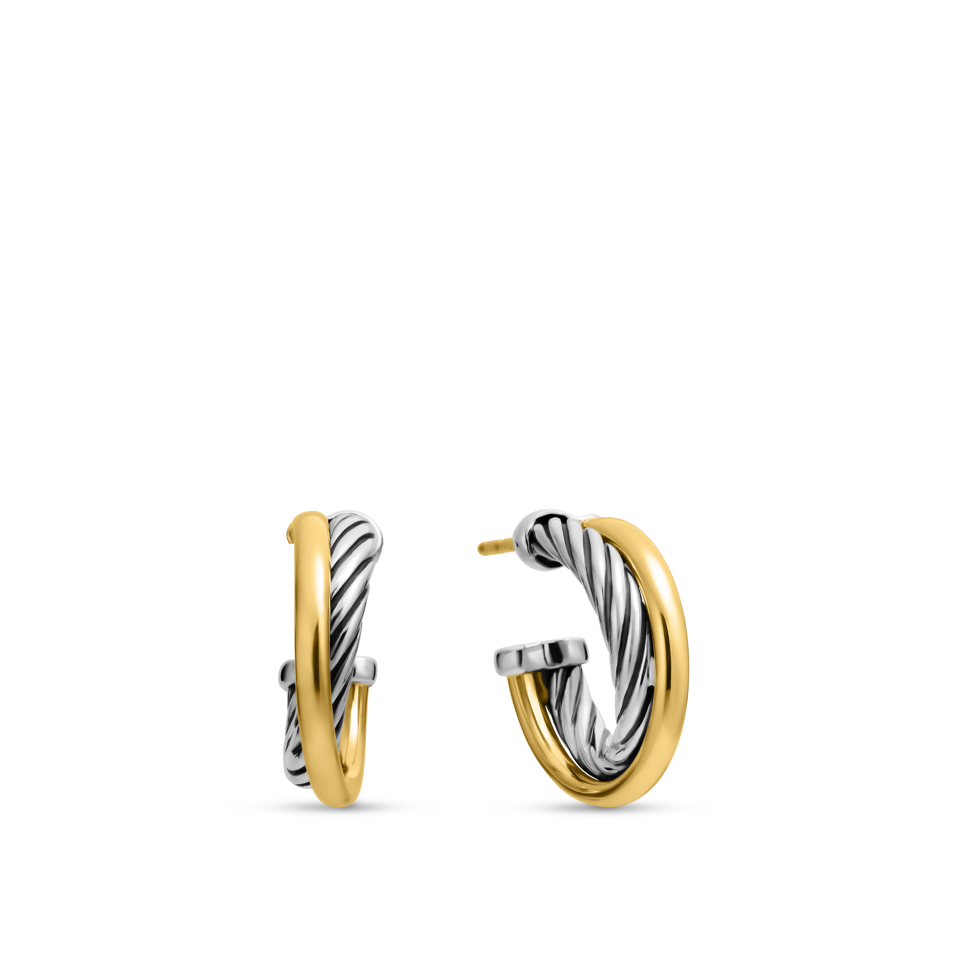Crossover Hoop Earrings in Sterling Silver with 18K Yellow Gold, 17mm Crossover Hoop Earrings in Sterling Silver with 18K Yellow Gold, 17mm