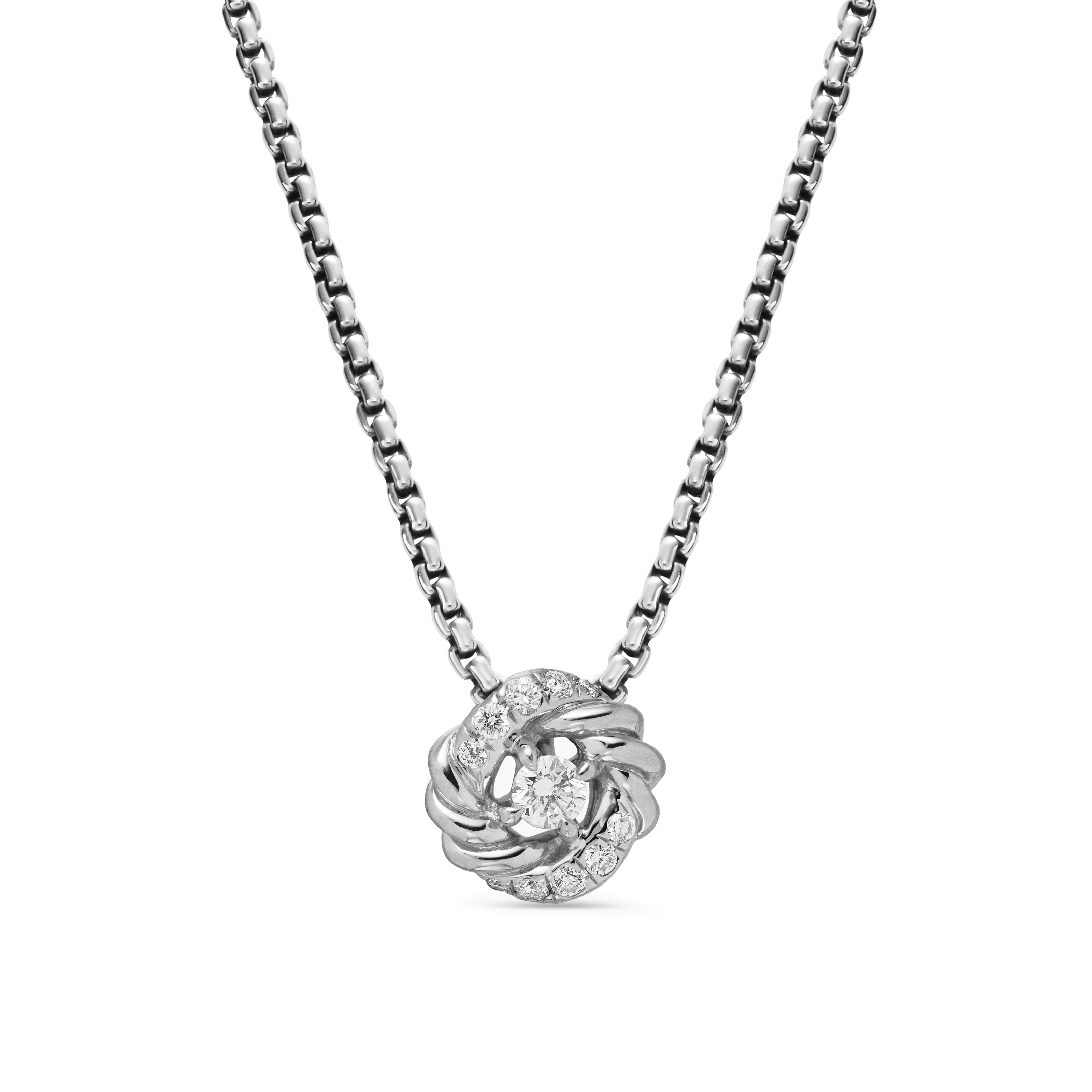 Petite Infinity Pendant Necklace in Sterling Silver with Diamonds, 8mm Petite Infinity Pendant Necklace in Sterling Silver with Diamonds, 8mm