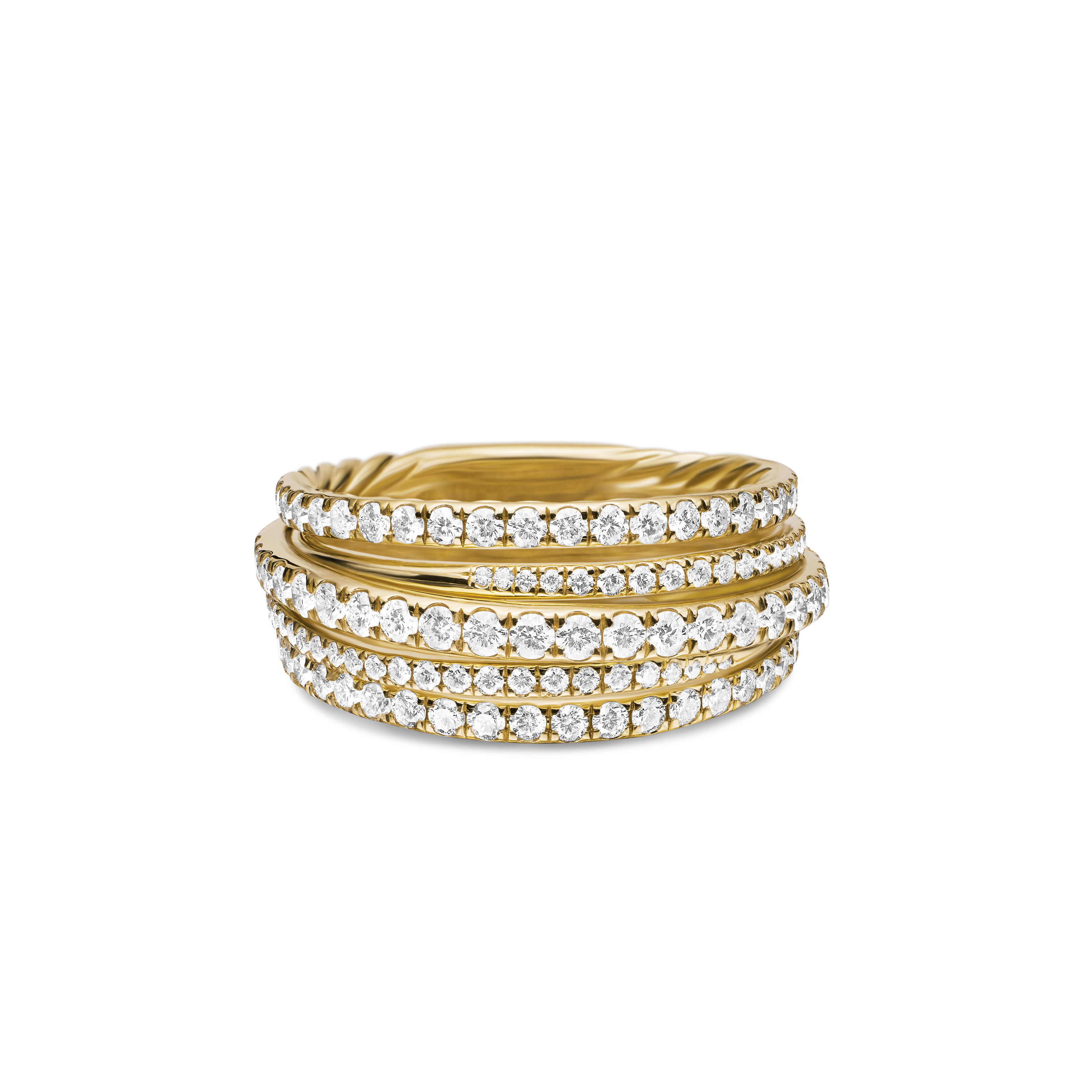 Pavé Crossover Ring in 18K Yellow Gold with Diamonds, 11mm Pavé Crossover Ring in 18K Yellow Gold with Diamonds, 11mm