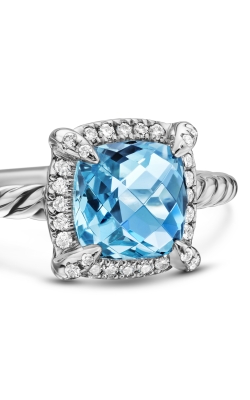Petite Chatelaine® Pavé Bezel Ring in Sterling Silver with Blue Topaz and Diamonds, 7mm thumbnail 4