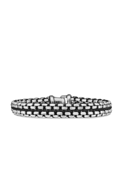 Woven Box Chain Bracelet in Sterling Silver with Black Nylon, 12mm thumbnail 1