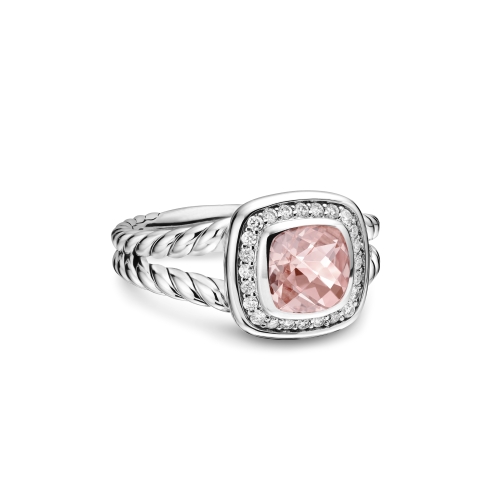 Albion 7 mm Split Petite Albion Ring in Sterling Silver with Faceted Morganite and Diamonds
