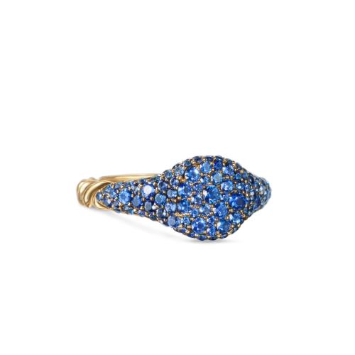 Petite Pavé Pinky Ring in 18K Yellow Gold with Sapphires, 7mm