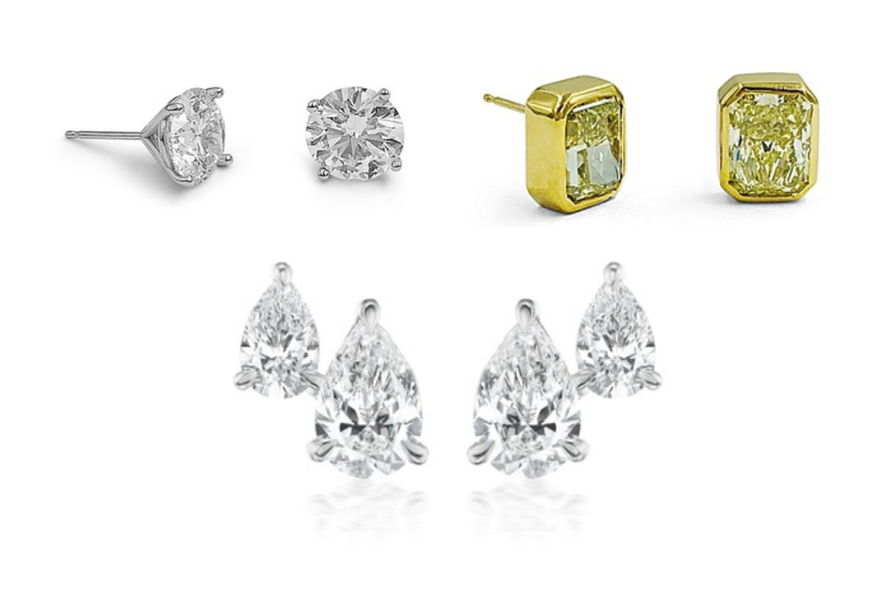 A selection of unique diamond stud earrings, all available at Alson Jewelers. A selection of unique diamond stud earrings, all available at Alson Jewelers.