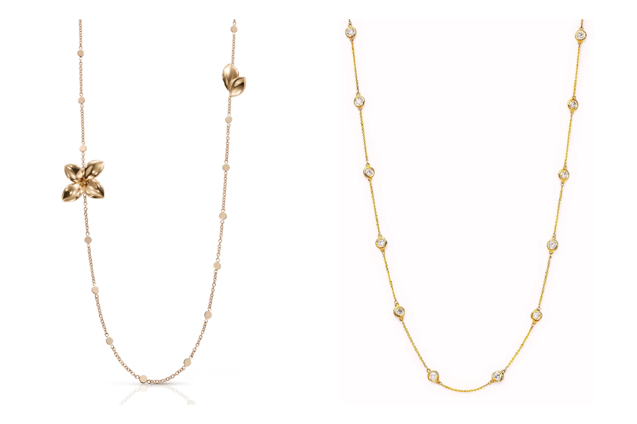 Two elegant gold chain necklaces, one from the Alson Signature Collection and the other from Pasquale Bruni, both available at Alson Jewelers. Two elegant gold chain necklaces, one from the Alson Signature Collection and the other from Pasquale Bruni, both available at Alson Jewelers.