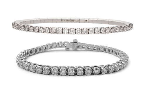 Two elegant diamond tennis bracelets, one from Roberto Demeglio and the other from the Alson Signature Collection, both available at Alson Jewelers. Two elegant diamond tennis bracelets, one from Roberto Demeglio and the other from the Alson Signature Collection, both available at Alson Jewelers.